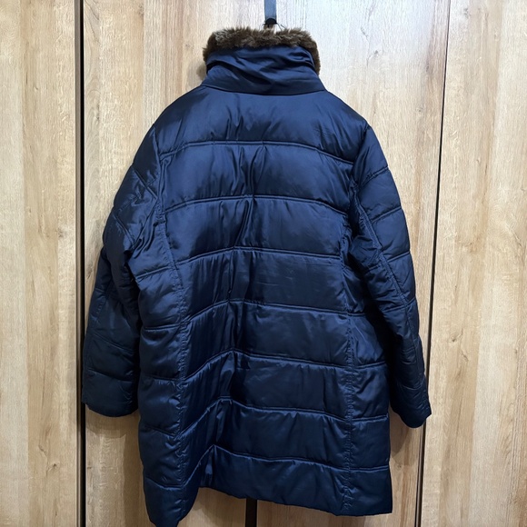 Lands' End Plus Sz 2X 20W- 22W Navy Blue Down Coat Faux Fur Collar Warm - Picture 4 of 13